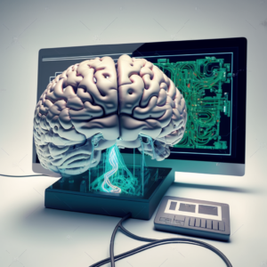 human brain in a laboratory setting with a computer
