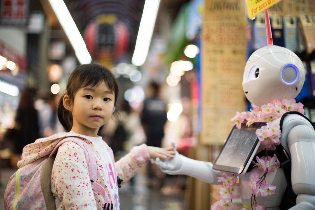 A girl interacting with a robot